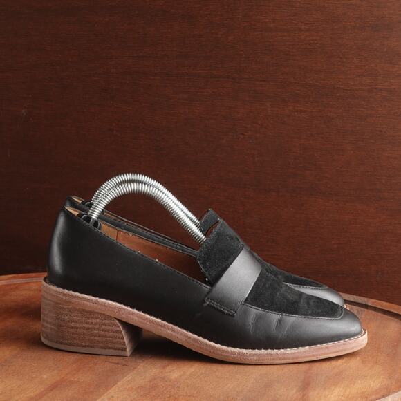 Madewell Shoes WMS SZ 6.5 BLK The Alex Heeled Loafer Leather Minimalist Slip On - Picture 1 of 14